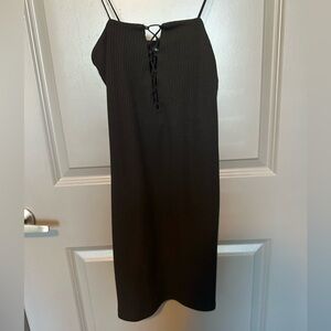 Ribbed Bodycon Black Lace-Up Dress